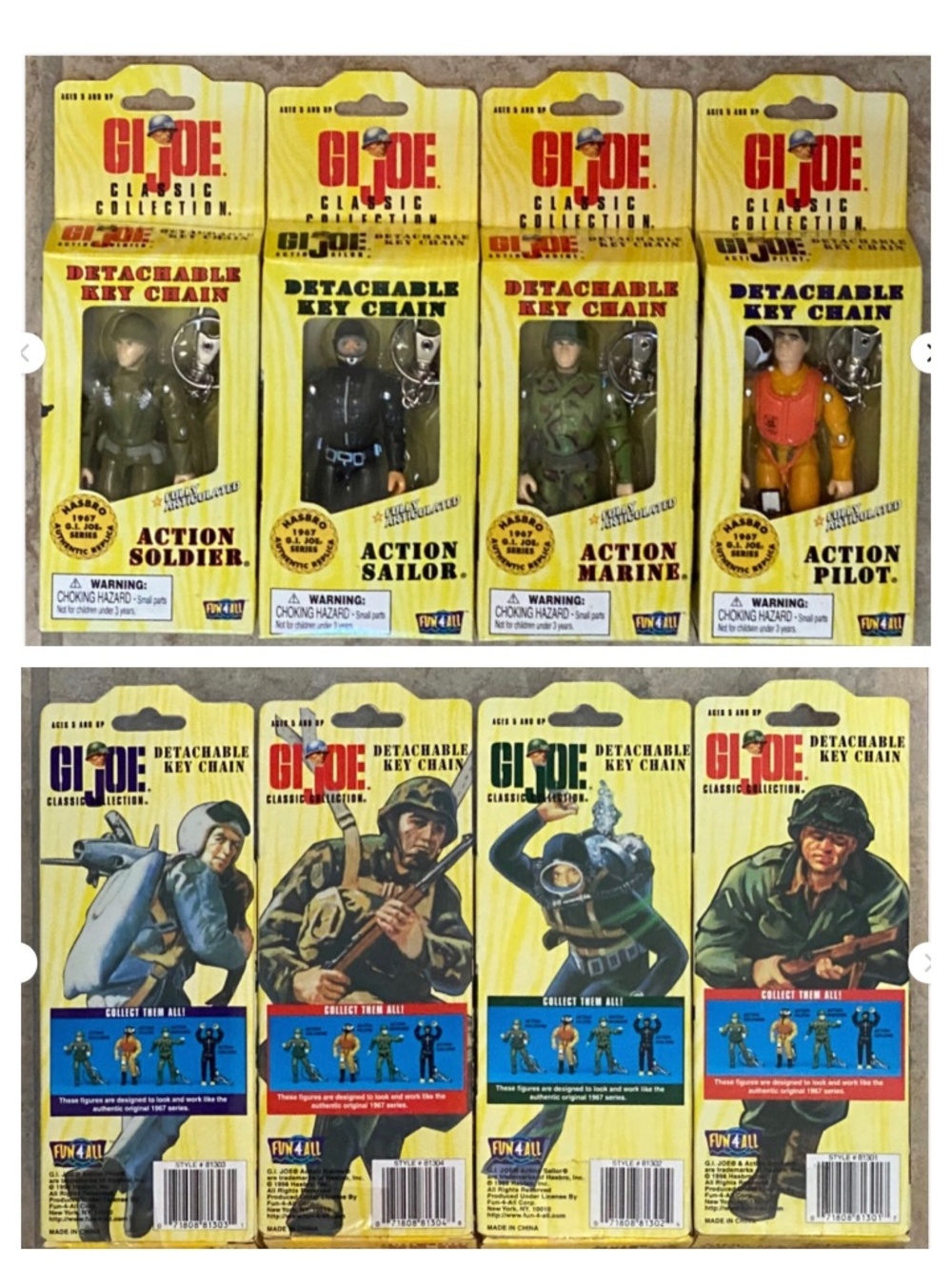 GI JOE SET OF FOUR REPLICA CLASSIC COLLECTION DETACHABLE KEY CHAINS FUN 4 ALL